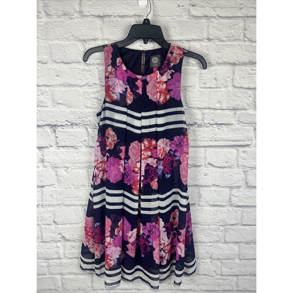 Vince Camuto Women's Coquette Feminine Flowy Floral Striped Sheath Dress Size XS
